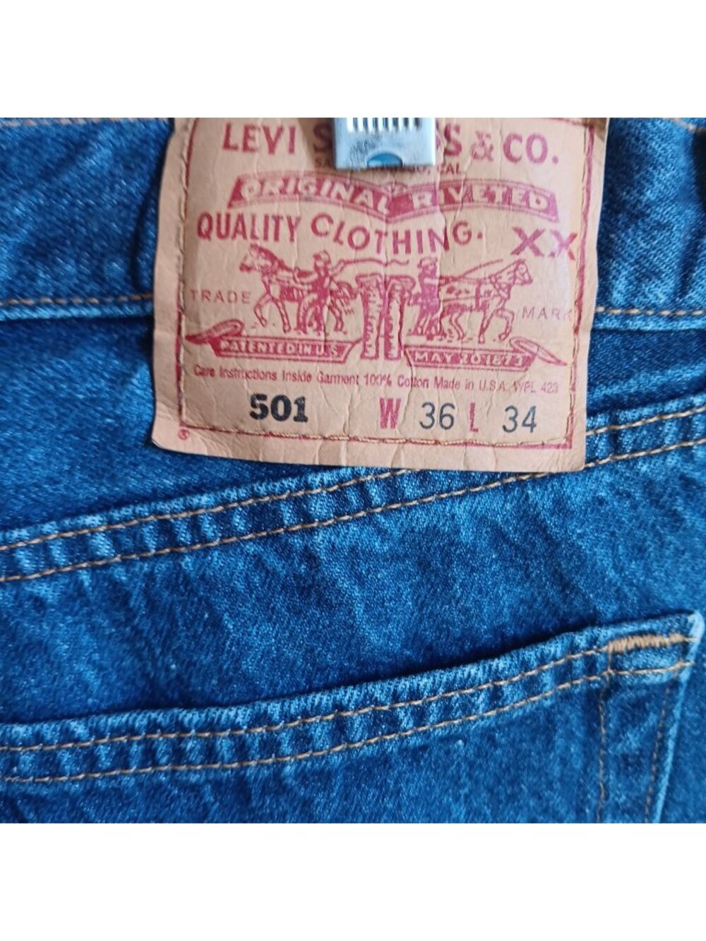 Vintage Levis 501 Jeans 34x34 FIT 36x34 Tag 1990's USA Cut Cuffs Distress Dark
